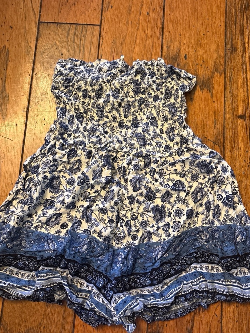 Jessica Simpson Blue and White Floral Smocked One-Piece
